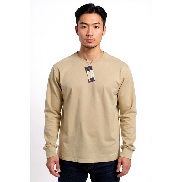 Eddie Bauer Men's Relaxed Fit Knit Crewneck  Cotton Long Sleeve  Irish Cream - Picture 1 of 9